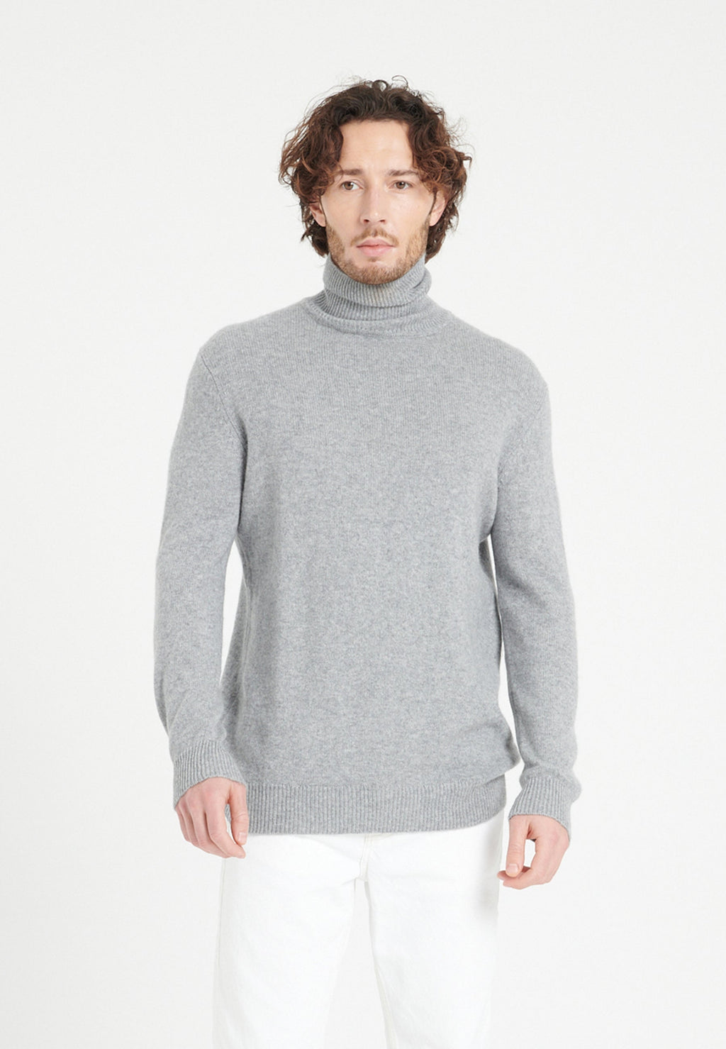 Pull col roulé homme en cachemire 4 fils gris clair - LUKE 15