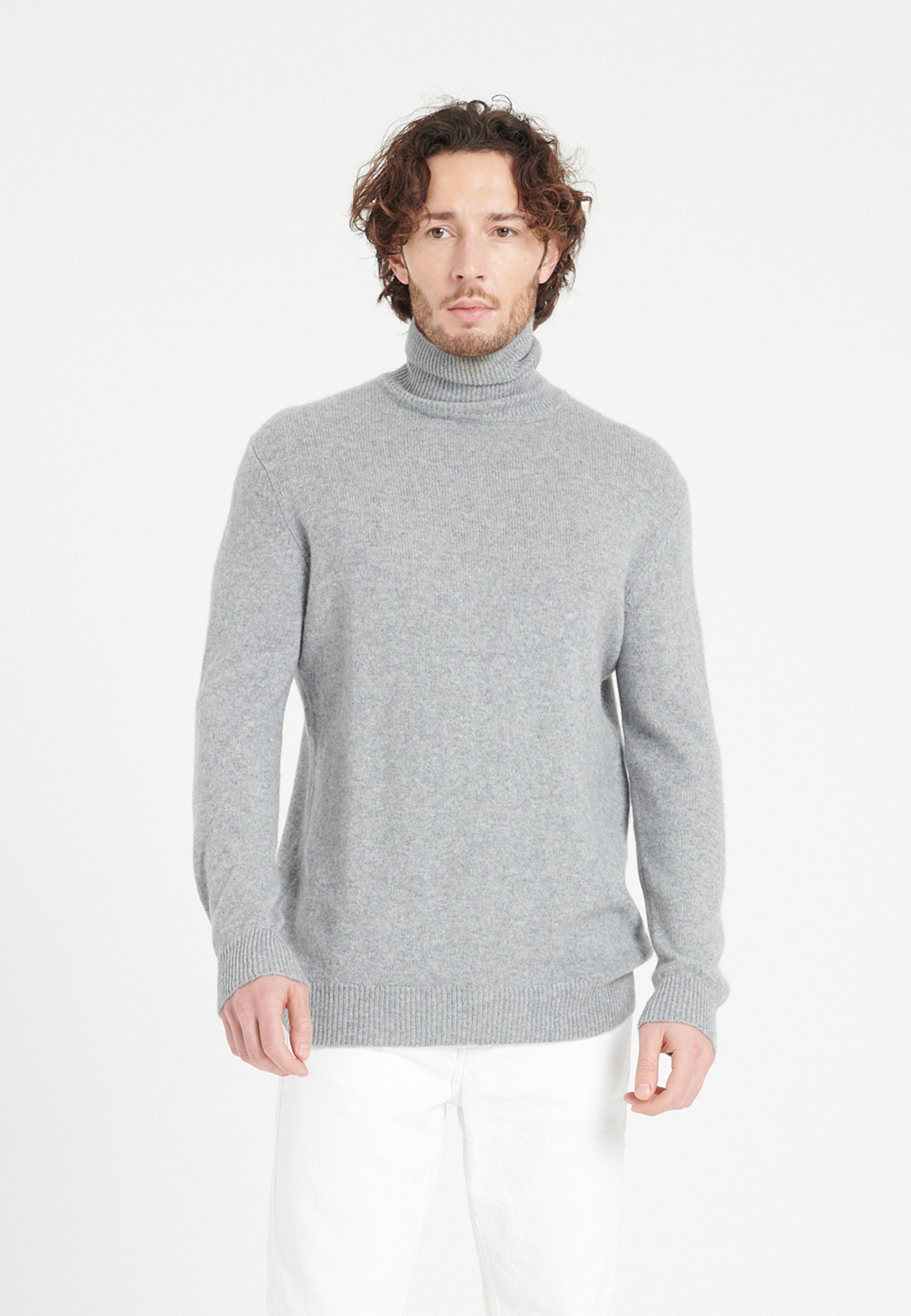 Pull col roulé homme en cachemire 4 fils gris clair - LUKE 15