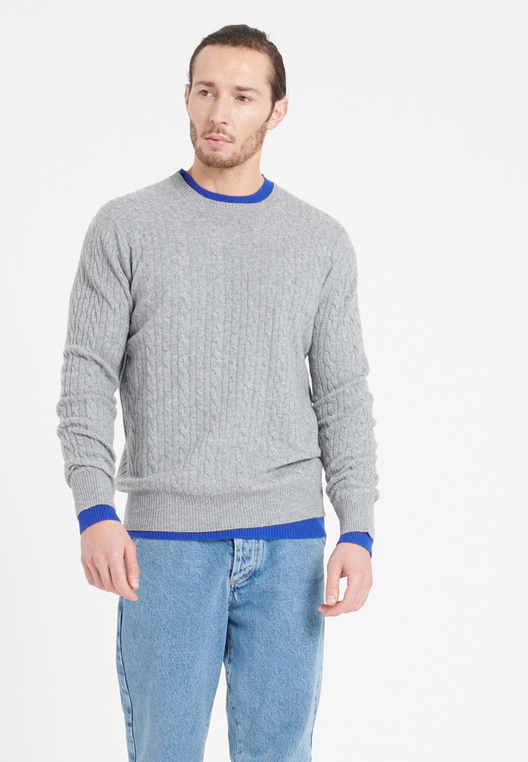 Pull col rond homme en cachemire gris clair - ZACH 5