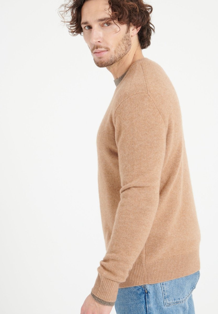 Pull col rond homme en cachemire 4 fils camel - LUKE 14