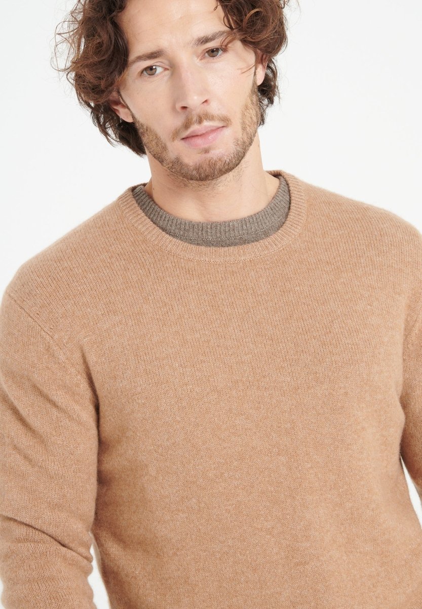 Pull col rond homme en cachemire 4 fils camel - LUKE 14