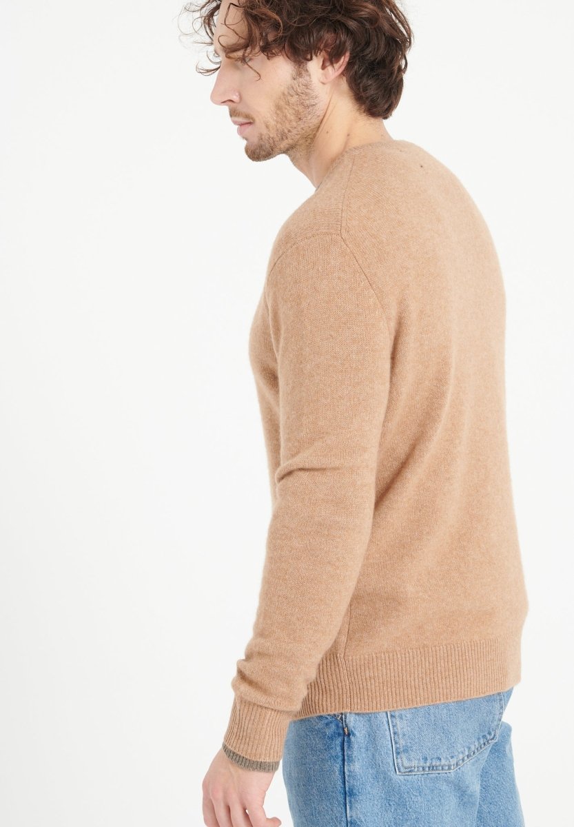 Pull col rond homme en cachemire 4 fils camel - LUKE 14