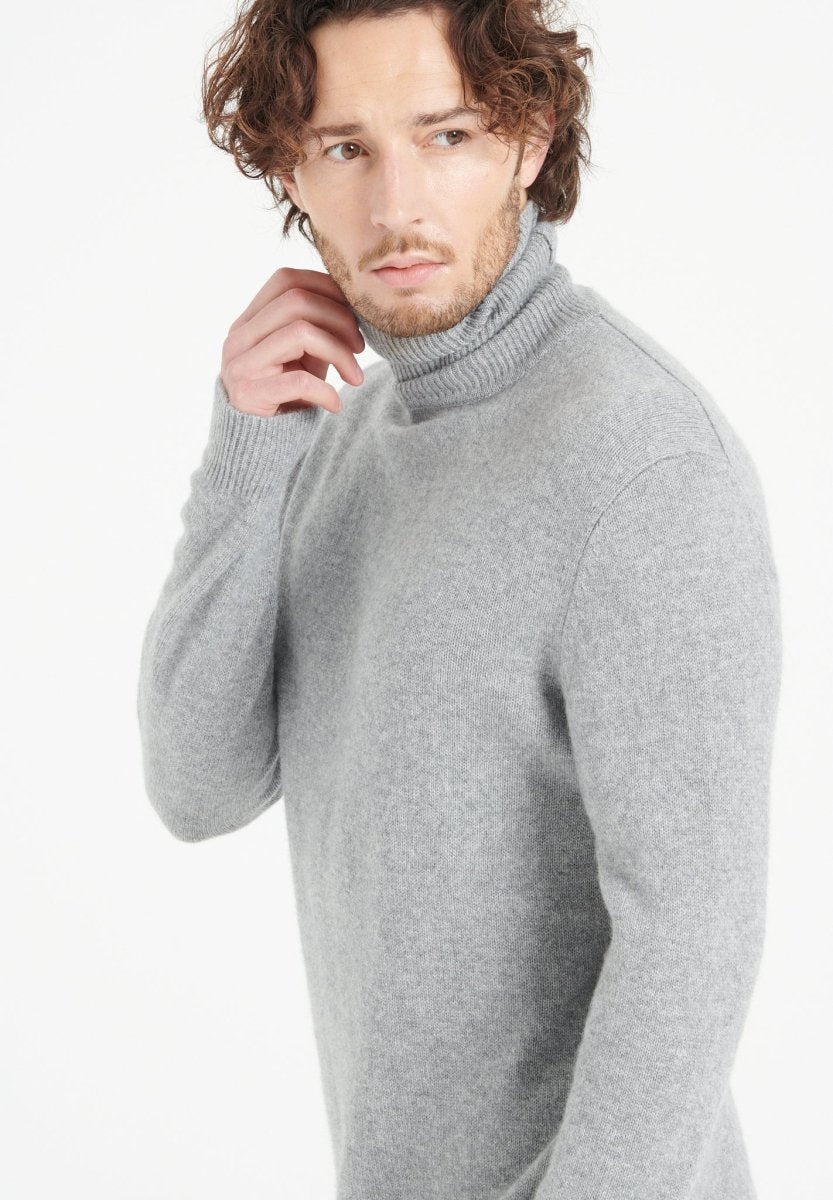 Pull col roulé homme en cachemire 4 fils gris clair - LUKE 15