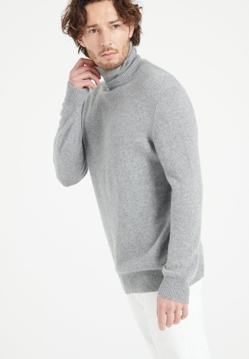 Pull col roulé homme en cachemire 4 fils gris clair - LUKE 15