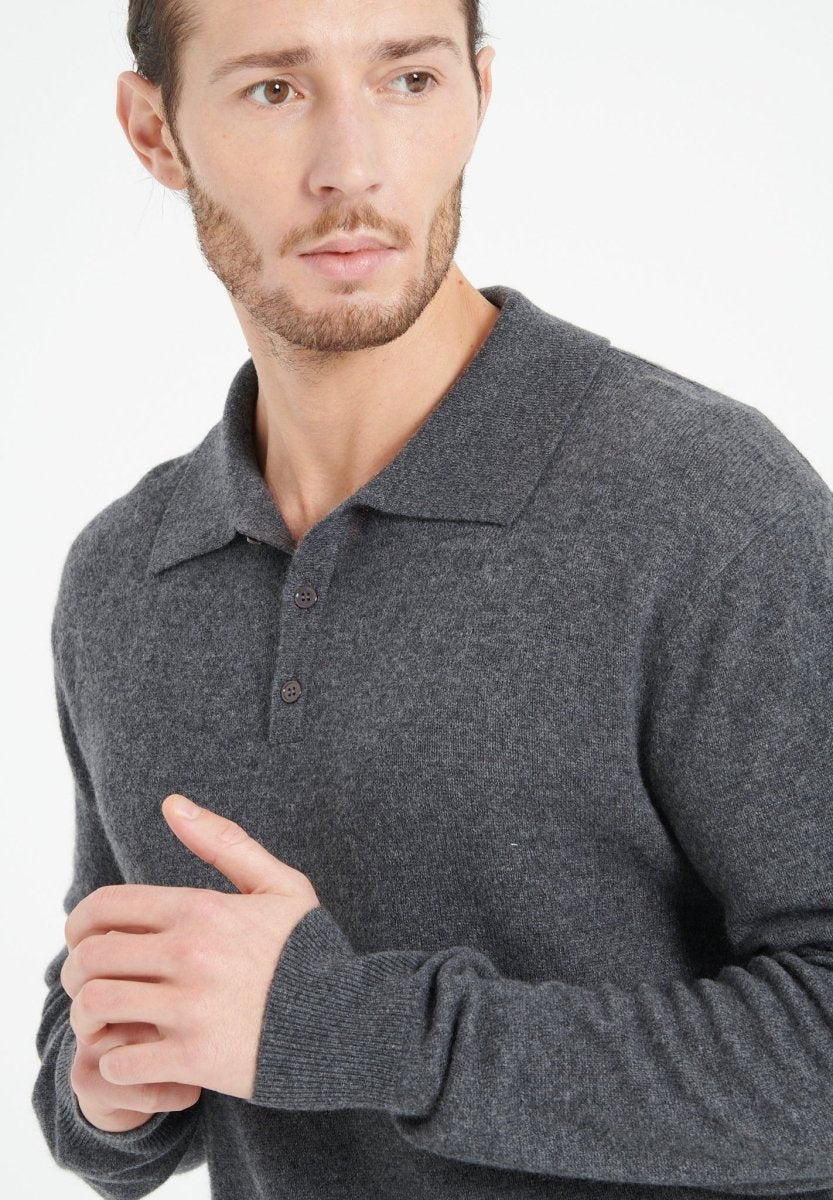 Polo manches longues homme en cachemire gris anthracite - LUKE 5