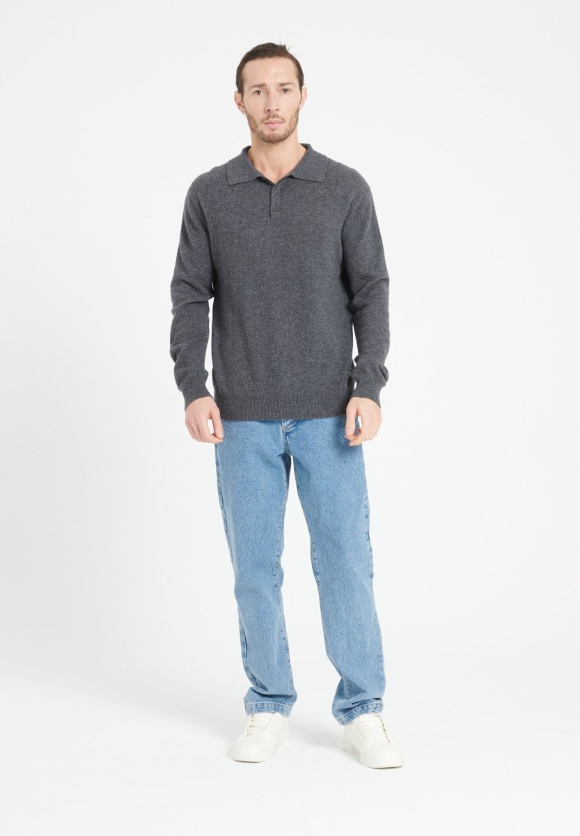 Polo manches longues homme en cachemire gris anthracite - LUKE 5