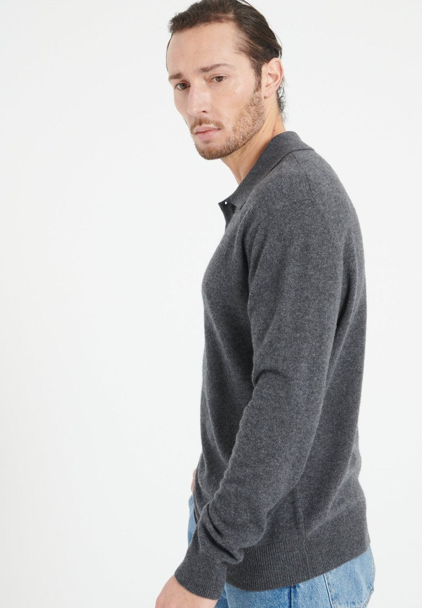 Polo manches longues homme en cachemire gris anthracite - LUKE 5